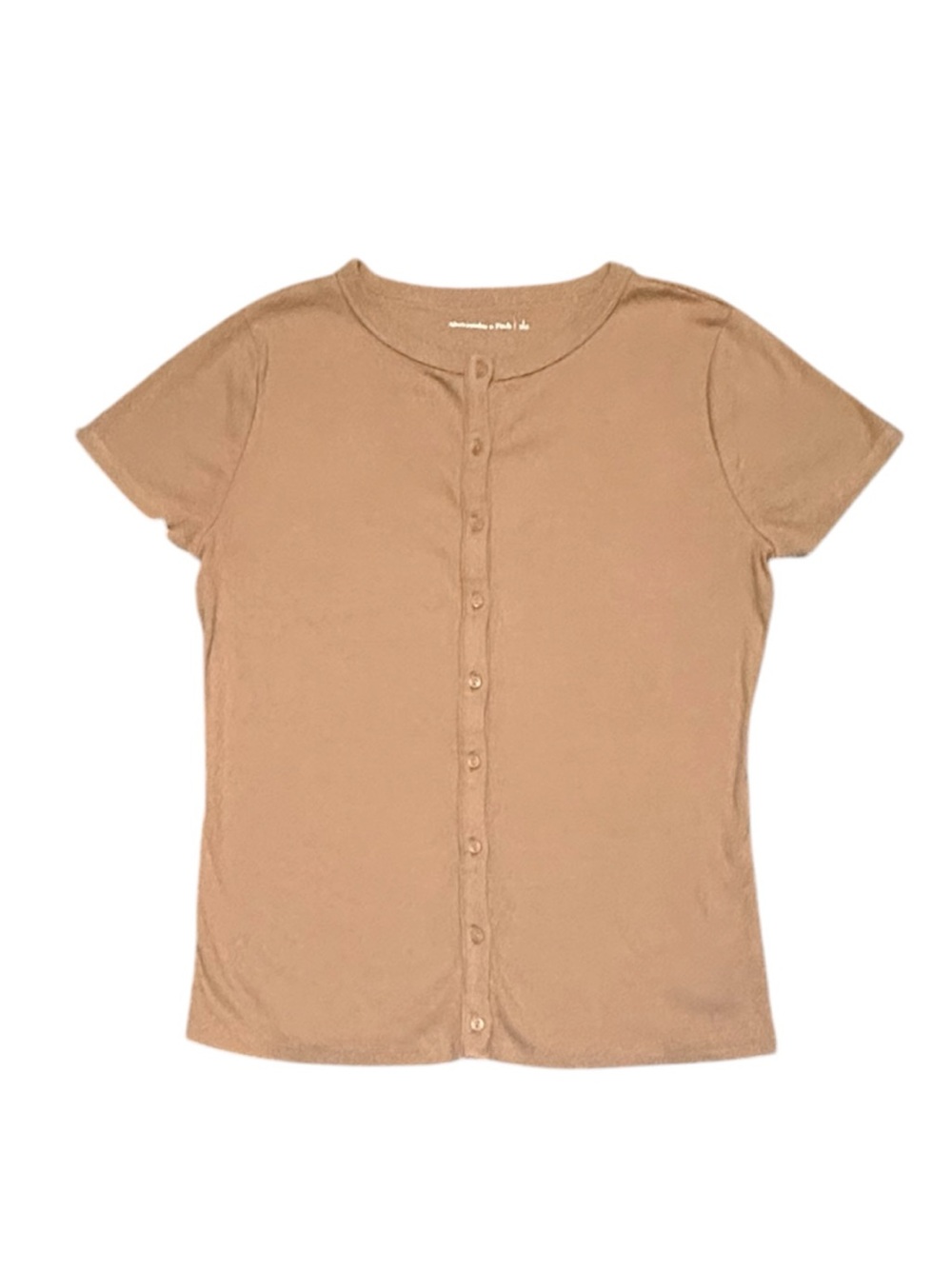 Abercrombie & Fitch Ribbed Button-Front Top Tan Large Short Sleeves
